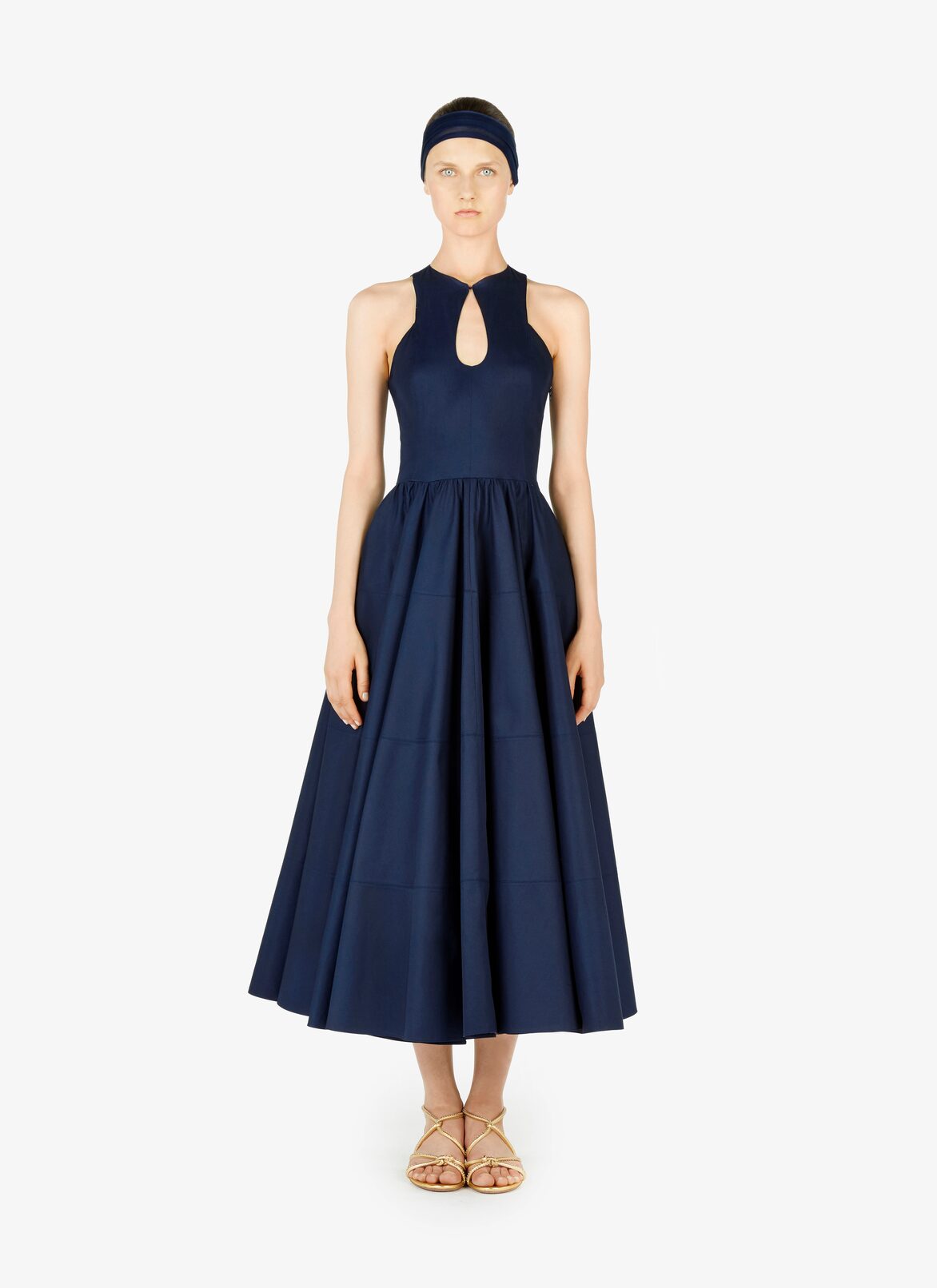 Cotton Gabardine Découpé Dress  ALAÏA NIGHT BLUE COTTON GABARDINE DÉCOUPÉ DRESS